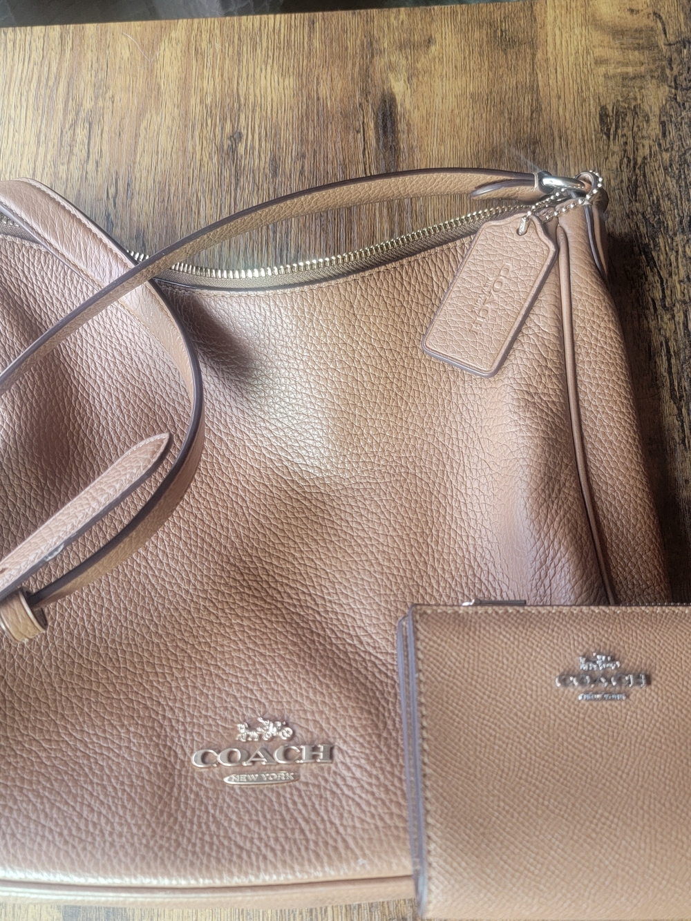 COACH Light Brown Pebbled Leather Shoulder Bag and Wallet